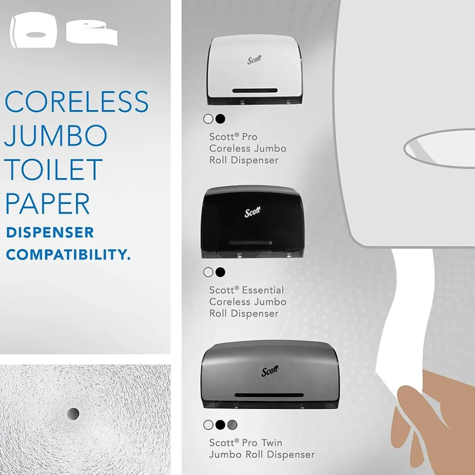 Scott Essential Recycled Coreless Toilet Paper, 1-ply, White, 12 Rolls/Case (07005)