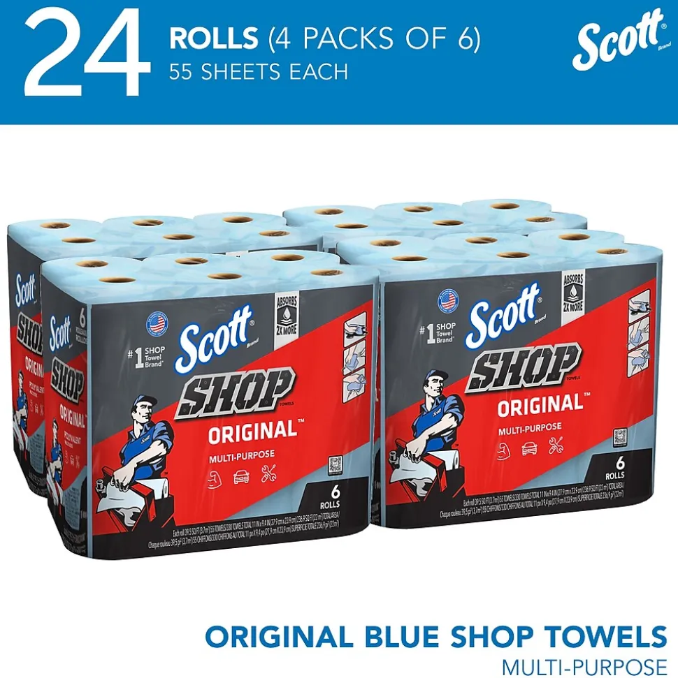 Scott Shop Towels Original, 9.4" x 11", Blue, 55 Towels/Roll, 24 Rolls/Carton (75180CT)