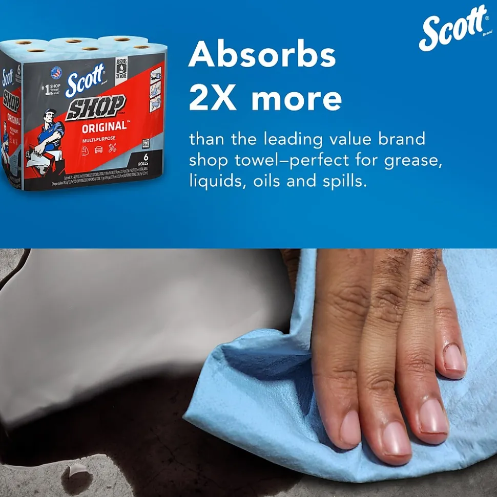 Scott Shop Towels Original, 9.4" x 11", Blue, 55 Towels/Roll, 24 Rolls/Carton (75180CT)