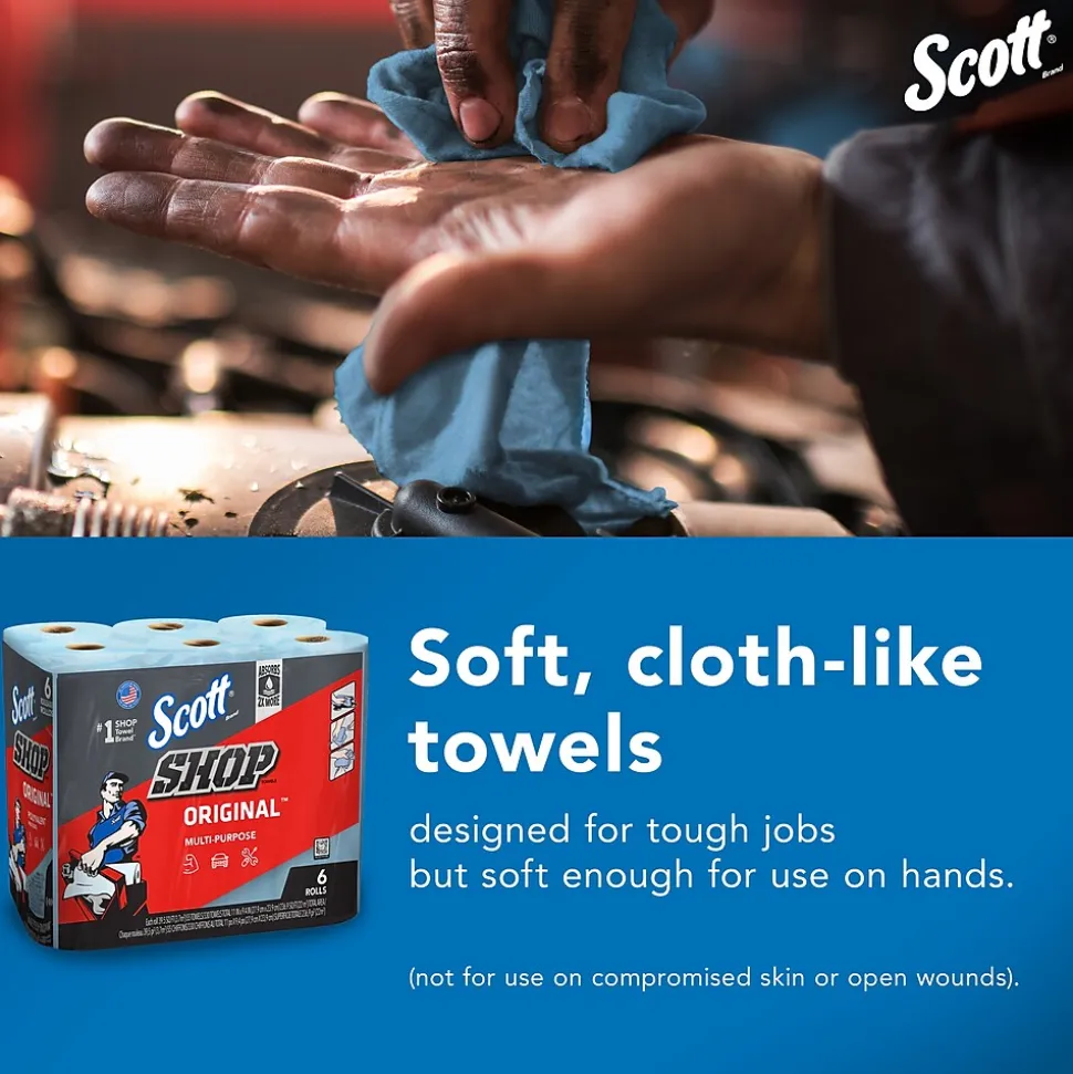 Scott Shop Towels Original, 9.4" x 11", Blue, 55 Towels/Roll, 24 Rolls/Carton (75180CT)