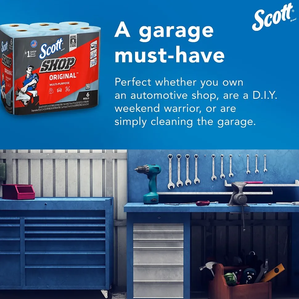 Scott Shop Towels Original, 9.4" x 11", Blue, 55 Towels/Roll, 24 Rolls/Carton (75180CT)