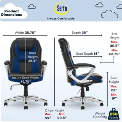 Serta Amplify Ergonomic Faux Leather Swivel Executive Chair, Blue (43673B)