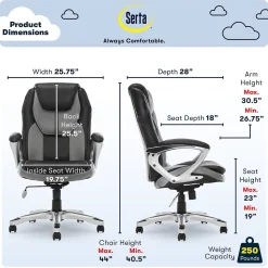 Serta Amplify Ergonomic Faux Leather/Mesh Swivel Executive Chair, Gray (43673A)