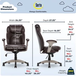 Serta Back in Motion Bonded Leather Executive Office Chair, Frye Chocolate (44187)