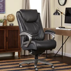 Serta Big & Tall Ergonomic Bonded Leather Swivel Executive Chair, Black/Silver (44951)