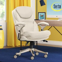 Serta Claremont Ergonomic Faux Leather Swivel Executive Chair with Back in Motion Technology, Ivory (44186C)