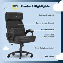 Serta Comfort Big & Tall Ergonomic Bonded Leather Swivel Executive Chair, Black (CHR10131A)