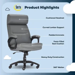 Serta Comfort Big & Tall Ergonomic Bonded Leather Swivel Executive Chair, Gray (CHR10131C)