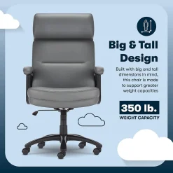 Serta Comfort Big & Tall Ergonomic Bonded Leather Swivel Executive Chair, Gray (CHR10131C)