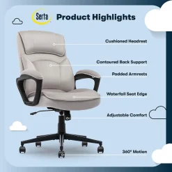 Serta Comfort Classic Ergonomic Velvet Fabric Swivel Executive Chair, Taupe (CCHR10005B)