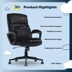 Serta Comfort Classic Ergonomic Velvet Fabric Swivel Executive Chair, Black (CCHR10005D)