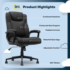 Serta Comfort Eco Ergonomic Velvet Fabric Swivel Executive Chair, Light Black (CCHR10006B)