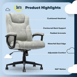 Serta Comfort Eco Ergonomic Velvet Fabric Swivel Executive Chair, Light Grey (CCHR10006A)