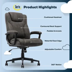 Serta Comfort Eco Ergonomic Velvet Fabric Swivel Executive Chair, Brown (CCHR10006D)