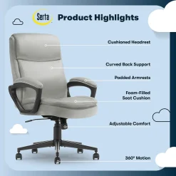 Serta Comfort Ergo Ergonomic Velvet Fabric Swivel Executive Chair, Gray (CCHR10016C)