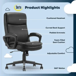Serta Comfort Ergo Ergonomic Bonded Leather Swivel Executive Chair, Black (CCHR10016B)