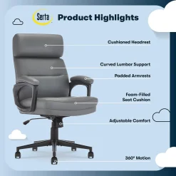 Serta Comfort Ergonomic Bonded Leather Swivel Executive Chair, Gray (CHR10130C)