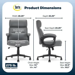 Serta Comfort Ergonomic Bonded Leather Swivel Executive Chair, Gray (CHR10130C)