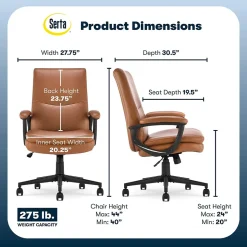 Serta Comfort Modern Ergonomic Bonded Leather Swivel Executive Chair, Cognac (CHR10132D)