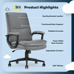Serta Comfort Modern Ergonomic Bonded Leather Swivel Executive Chair, Gray (CHR10132C)