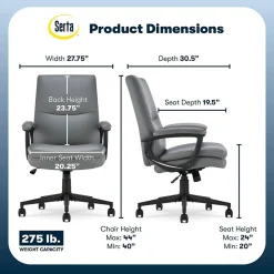 Serta Comfort Modern Ergonomic Bonded Leather Swivel Executive Chair, Gray (CHR10132C)