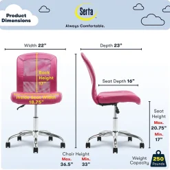 Serta Essentials Armless Ergonomic Bonded Leather/Mesh Swivel Task Chair, Pink (48740E)