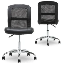 Serta Essentials Armless Ergonomic Bonded Leather/Mesh Swivel Task Chair, Black (48740)
