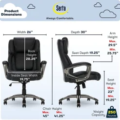 Serta Garret Ergonomic Bonded Leather Swivel Executive Office Chair, Midnight Black (43520A)