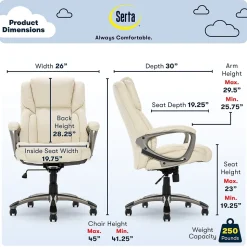 Serta Garret Ergonomic Bonded Leather Swivel Executive Chair, American Beige (CH200112)