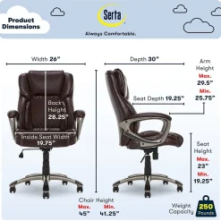 Serta Garret Ergonomic Bonded Leather Swivel Executive Chair, Biscuit Brown (CHR200090)