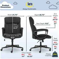 Serta Hannah I Ergonomic Microfiber Swivel Executive Chair, Black (43670D)