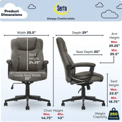 Serta Hannah II Bonded Leather Executive Chair, Gray (43672A)