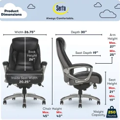 Serta Launtner Bonded Leather Executive Office Chair with Smart Layers Technology, Opportunity Gray/Black (44942A)