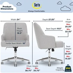 Serta Leighton Fabric Home Office Chair, Light Gray (48371)