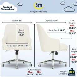 Serta Leighton Fabric Home Office Chair, Ivory (48444)