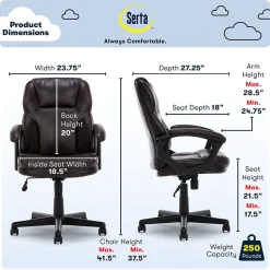 Serta Manager's Office Chair, Puresoft® Faux Leather, Roasted Chestnut Brown (43669OSS)