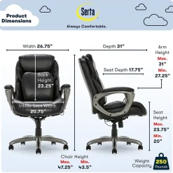 Serta My Fit Ergonomic Bonded Leather Swivel Executive Chair, Black (CHR100013)