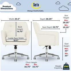 Serta Style Ashland Fabric Swivel Computer and Desk Chair, Ivory (48372)
