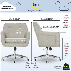Serta Style Ashland Fabric Swivel Computer and Desk Chair, Light Gray (CHR100004)