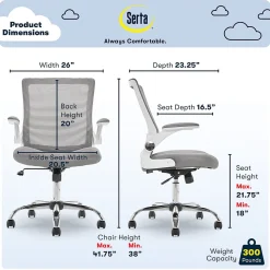 Serta Works Creativity Mesh Back Polyester Computer and Desk Chair, Gray (CHR10023B)