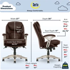 Serta Works Ergonomic Faux Leather Swivel Executive Chair with Back in Motion Technology, Chestnut (44186B)