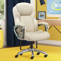 Serta Works My Fit Ergonomic Bonded Leather Swivel Executive Chair, Ivory (48098A)
