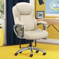 Serta Works My Fit Ergonomic Bonded Leather Swivel Executive Chair, Ivory (48097A)