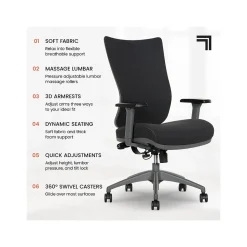 Sharper Image Revive Shiatsu Ergonomic Mesh Swivel Massage Chair, Black (60097-BLK)