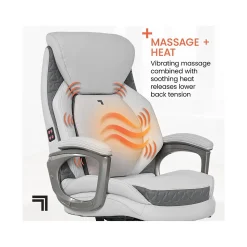 Sharper Image S-600 Active Lumbar Ergonomic Bonded Leather Swivel Executive Massage Chair, Off-White (60098-OWHT)