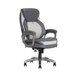 Sharper Image S-600 Active Lumbar Ergonomic Bonded Leather Swivel Executive Massage Chair, Gray (60098-GRY)