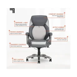 Sharper Image S-600 Active Lumbar Ergonomic Bonded Leather Swivel Executive Massage Chair, Gray (60098-GRY)