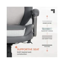 Sharper Image S-600 Active Lumbar Ergonomic Bonded Leather Swivel Executive Massage Chair, Gray (60098-GRY)