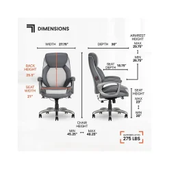 Sharper Image S-600 Active Lumbar Ergonomic Bonded Leather Swivel Executive Massage Chair, Gray (60098-GRY)