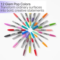 Sharpie Glam Pop Permanent Markers, Fine Tip, Assorted, 12/Pack (2185226)
